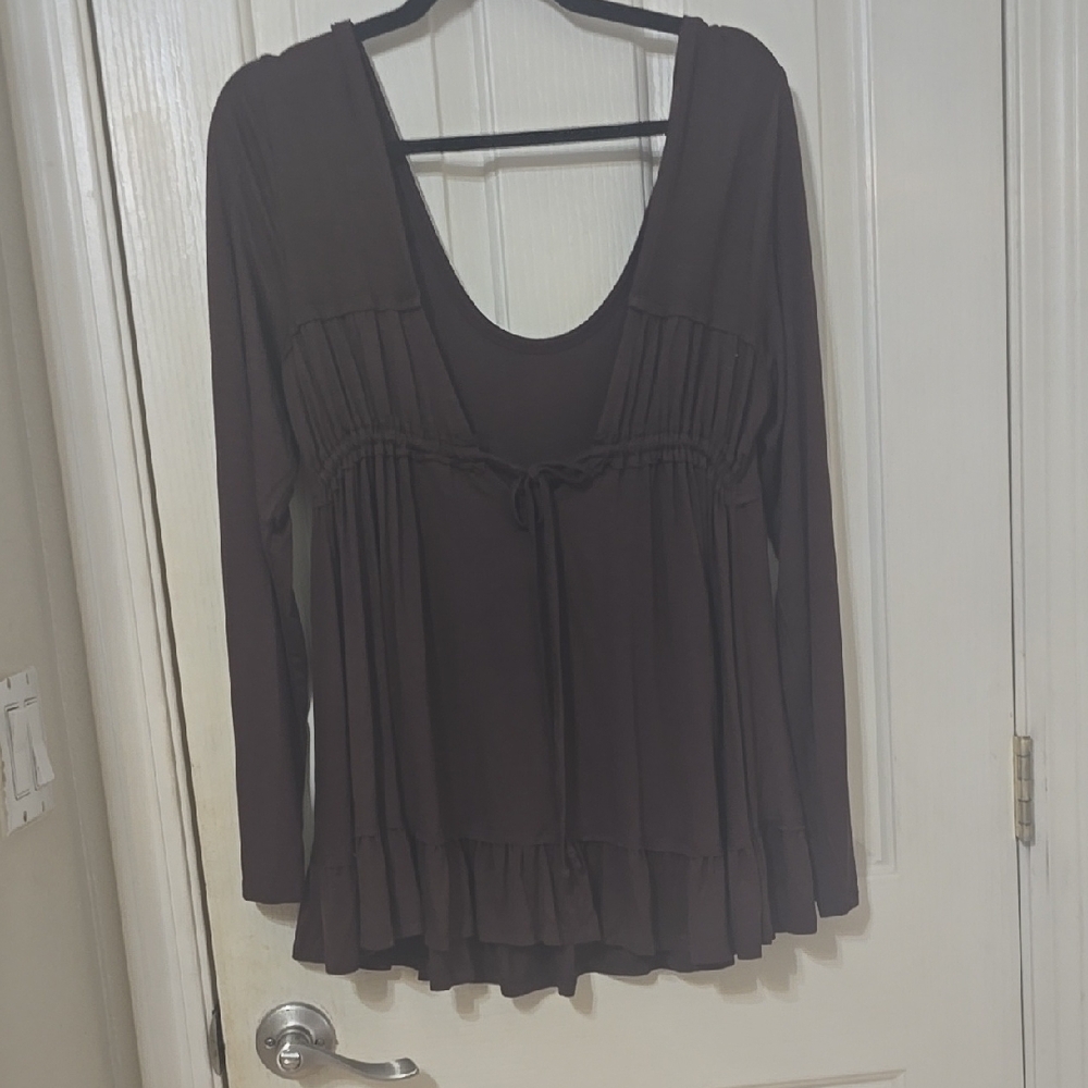 VENUS Brown Tie Front Pleated Blouse